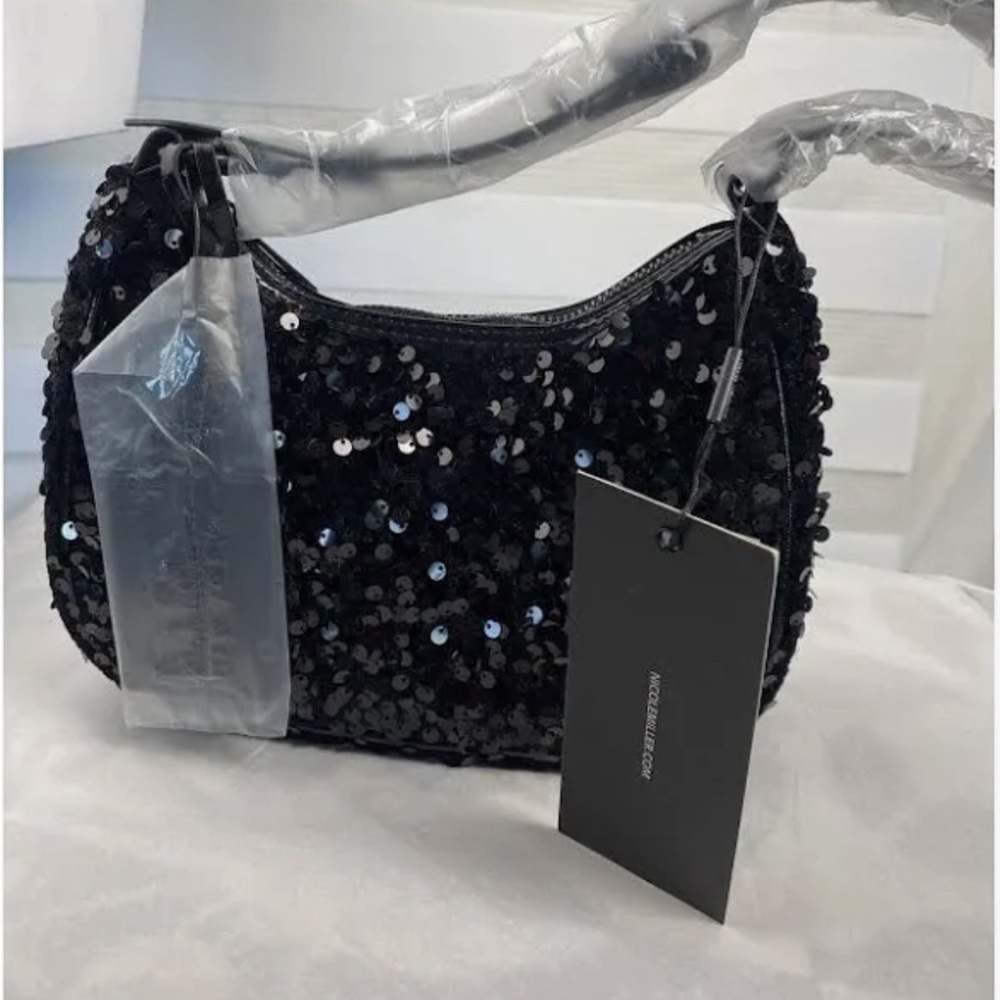 Nicole Miller Black Sequin Shoulder Bag